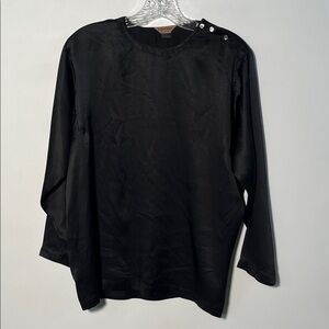 PINKY & DIANNE Minimalist 100% Silk Button Shoulder Lagenlook Black Blouse SZ 8